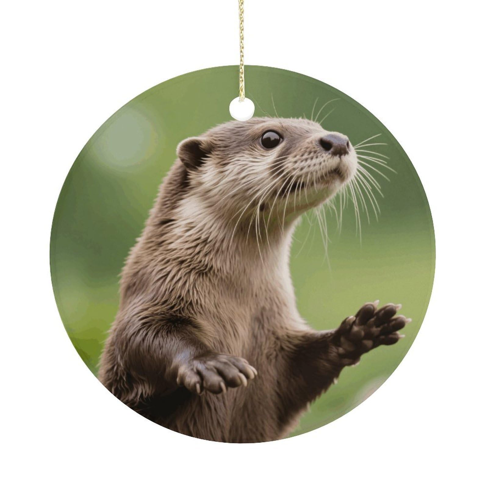 Personalized Christmas Ornaments 2025 Ceramic Hanging Clawed Otter Ornaments with Gold String Double-Sided Vintage Holiday Decorations for Tree Mantel Tabletop Xmas Party Favors