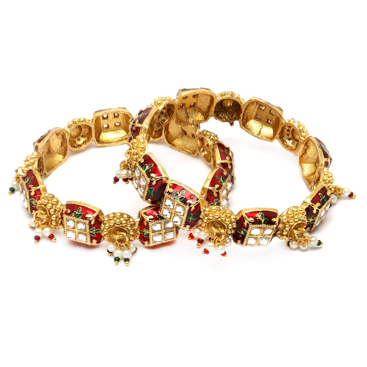 Karatcart Set of 2 Gold Plated Red Meena and Pearl Studded Bangles for Women (B0C3D7FZYN) Amazon Price History, Amazon Price Tracker
