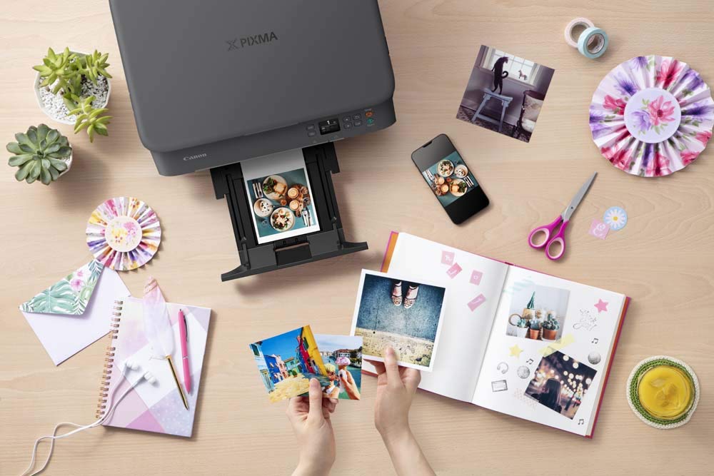 Canon PIXMA TS5350 - Stampante multifunzione a getto d'inchiostro a colori (stampa, scansione, copia, display Oled da 3,7 cm, WLAN, Print App, 4800 x 1200 Dpi), colore: Nero