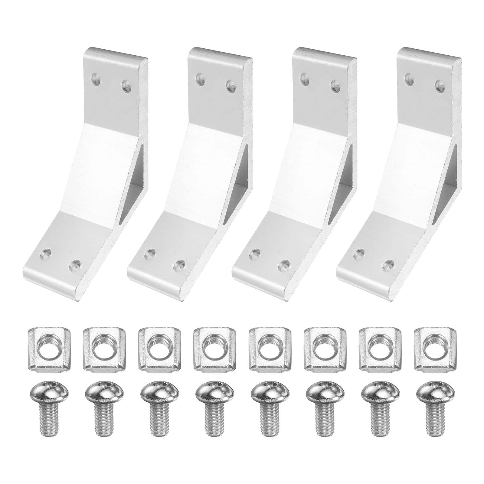sourcing map 4Set 135 Degree Angle Corner Brackets, 2040 Series Aluminum Extrusion Profile Accessories, Corner Brace Joint Connectors with Mounting Screws and Nuts, Silver, 60mm x 60mm x 36mm