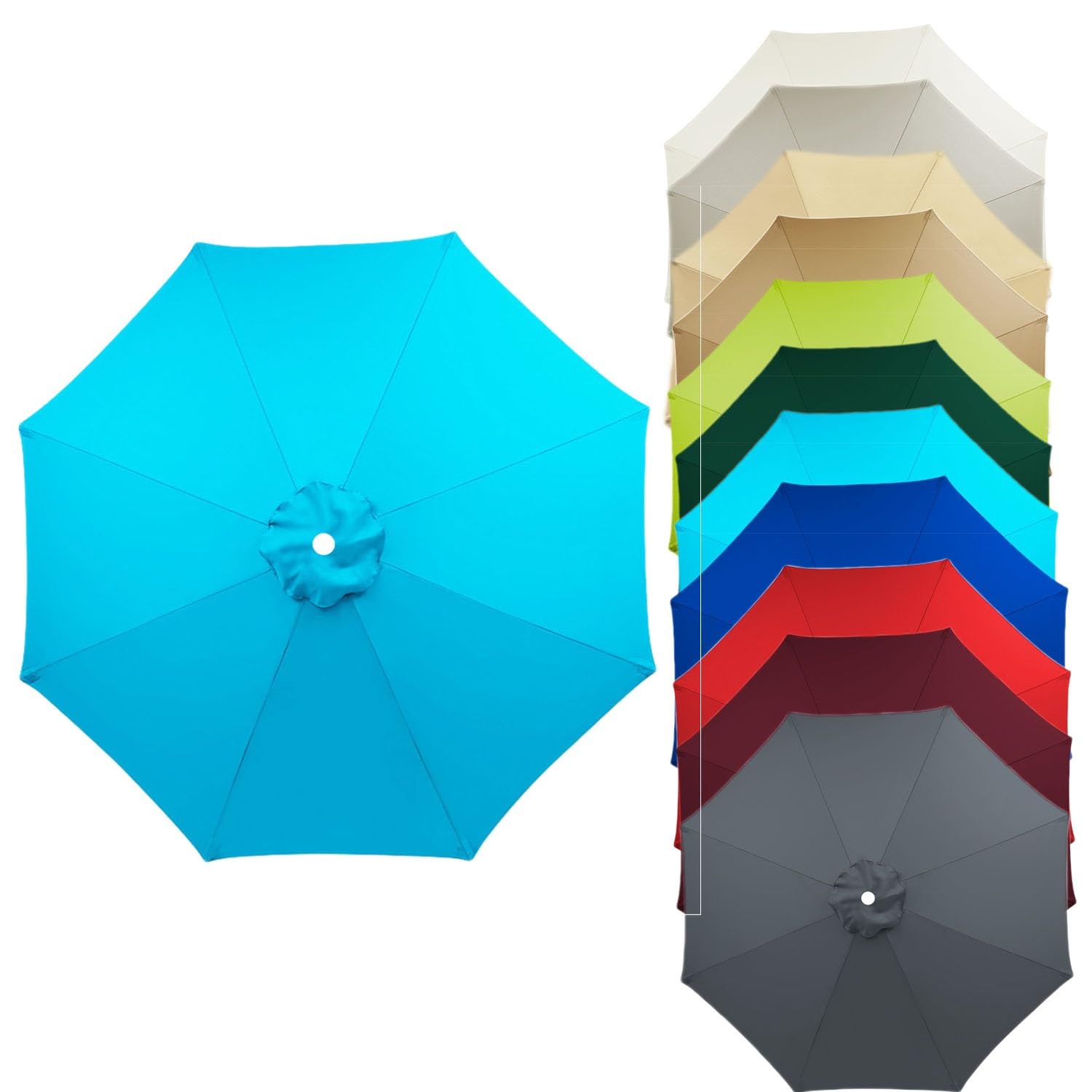 Patio umbrella Replacement Canopy Sun Umbrella Replacement Cloth 6 Arms/8 Arms Garden Parasol Replacement Fabric 2.7M/2.7M/3.0M Replacement Parasol Cover, Market Table Umbrella Canopy Fade Resistant (