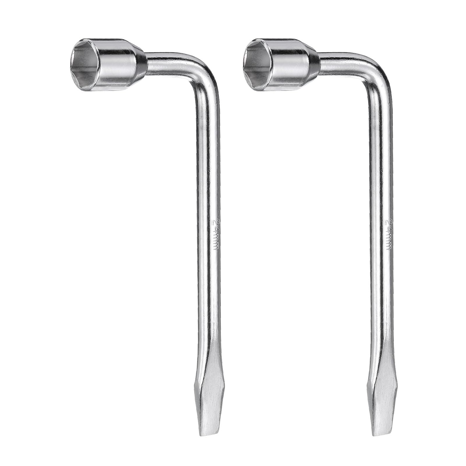 HARFINGTON 2pcs Car Spare Tire Lug Wrench 24mm Carbon Steel l Type Slotted End Hexagon Socket Wrench L-Shaped Tire Repair Tool for Automobile Repair