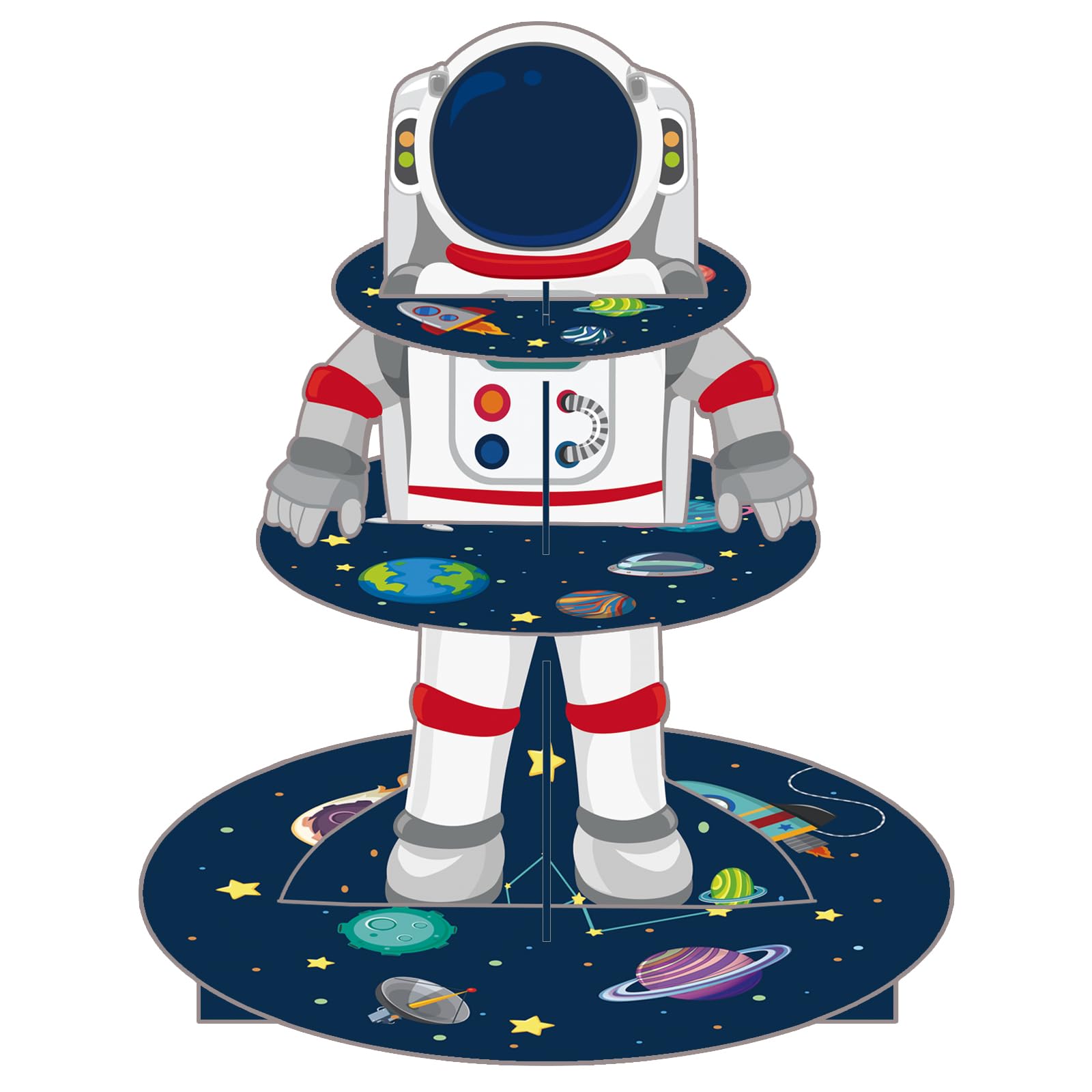 Space Astronaut Cupcake Stand, 3-Tier Outer Space Cupcake Tower, Space Theme Cupcake Holder Birthday Party Supplies for Kids Birthday Party Decorations