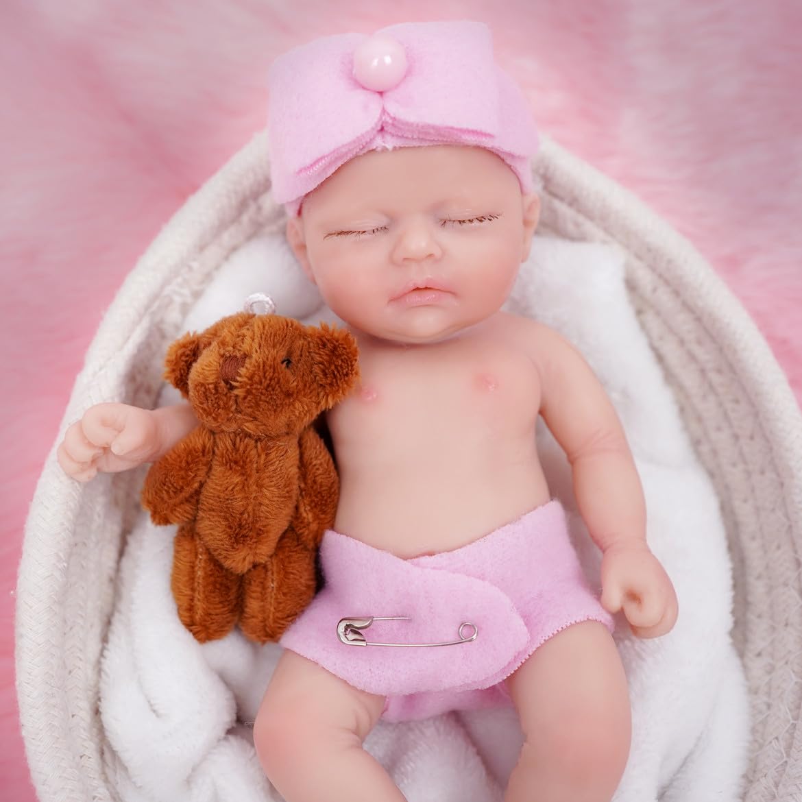 Reborn Baby Dolls 7 Inch Silicone Doll Mini Realistic Newborn Baby Dolls Silicone Full Body Stress Relief Hand Made（B）