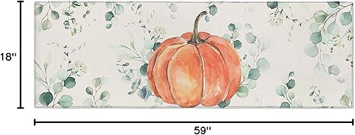 Miniatura 250 de Alfombras y tapetes de cocina Hello Fall, 2 unidades, color azul, naranja, calabaza, hoja de arce, pájaros, alfombras antideslizantes con pasillo
