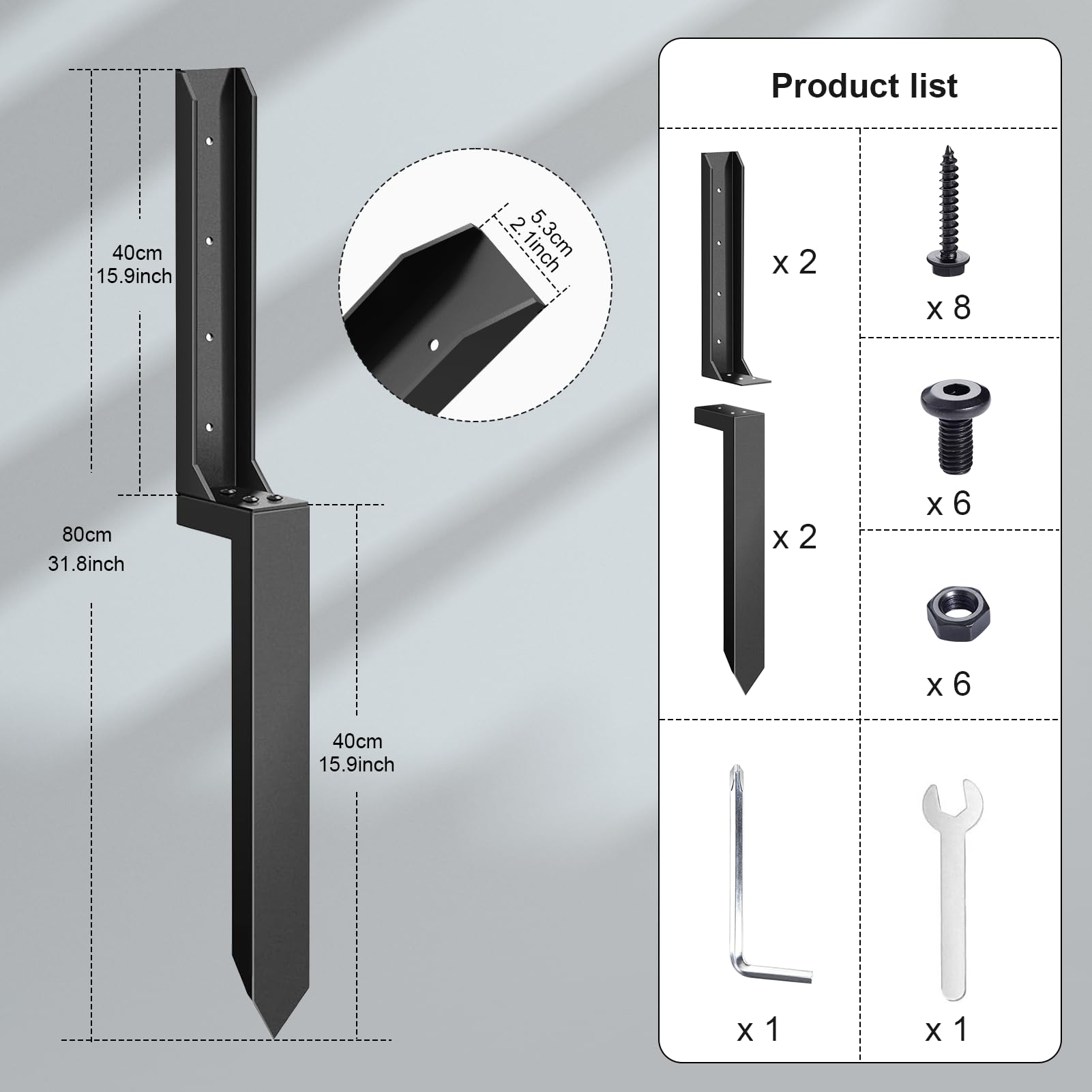 2 Stück Verdicktes Zaunpfostenreparatur-Set, Robuste Stützpfähle für Zaunpfosten aus Stahl, Anker-Erdspieß zur Reparatur von schiefen, gebrochenen Holzzaunpfosten