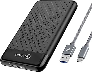 PHIXERO 2.5 Inch Tool-Free External Hard Drive Enclosure, Sata III to USB C (6Gbps) 2.5" Hard Drive Enclosure, Portable External Hard Drive Case with UASP for 7mm 9.5mm SSD & HDD, Support Max 6TB