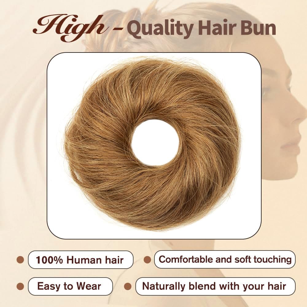 PORSMEER 30g Human Hair Messy Bun Hair Piece 100% Real Hair Chignons Scrunchies Natural Wavy Fluffy Buns for Women Donut Updo Hair Pieces Bun Extension Brown-6# - Image 3