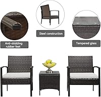 Vista 2 de Juego de 3 muebles de patio al aire libre, juego de conversación de mimbre para exteriores, moderno juego de bistró con mesa auxiliar para patio