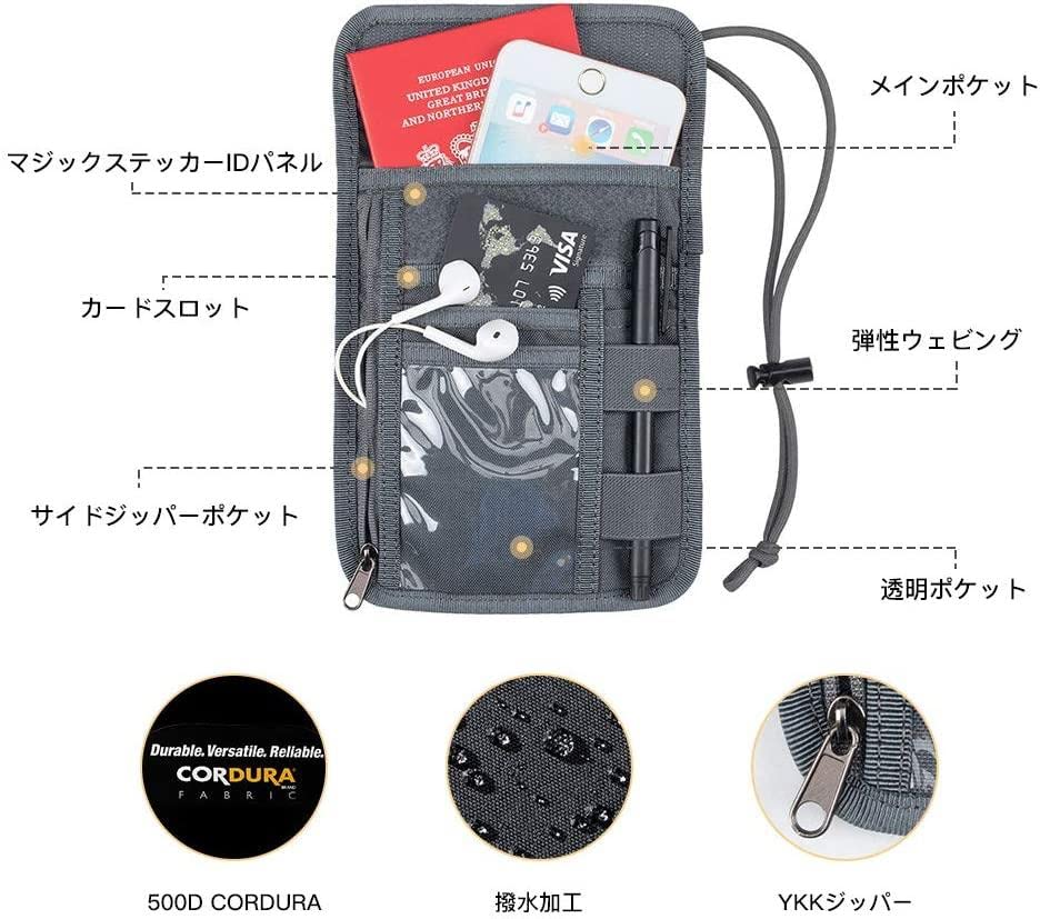 Image of EXCELLENT ELITE SPANKER Passport Holder Neck Pouch RFID Nylon Blocking Travel Neck Wallet ID Card Organizer Pouch with Neck Lanyard(Grey)