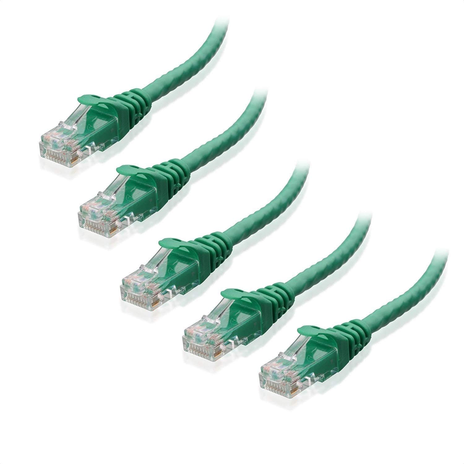 Divine 5-Pack, Cat6 Snagless Ethernet Patch Cable in Pack of 5 (Blue/White/Red/Green/Purple) 3 Feet (1M) 100% Copper Cable (Green) with Free 10pcs White Cable Tie