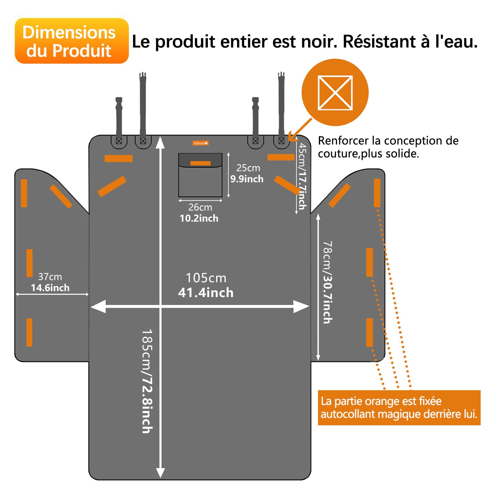 Alfheim Housse Protection de Coffre de Voiture - Couverture de Dossier de siège de Chien - Tapis/Voyage durables/résistants à l'eau/antidérapants - universels pour Camion/Voiture/SUV (Noir)