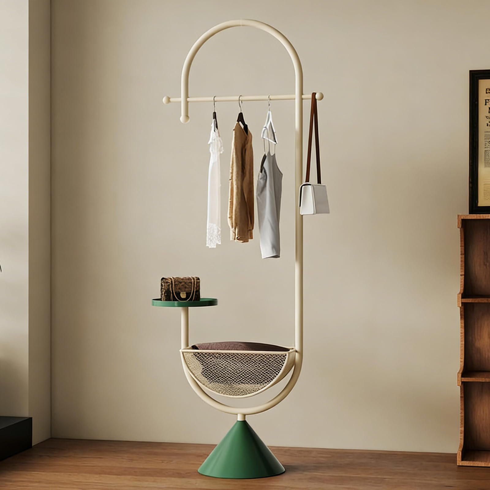 Js Space White-B Metal Freestanding Coat Rack With Shelf And Storage Basket Coat Hanger Stand For Entryway, Bedroom Or Living Room