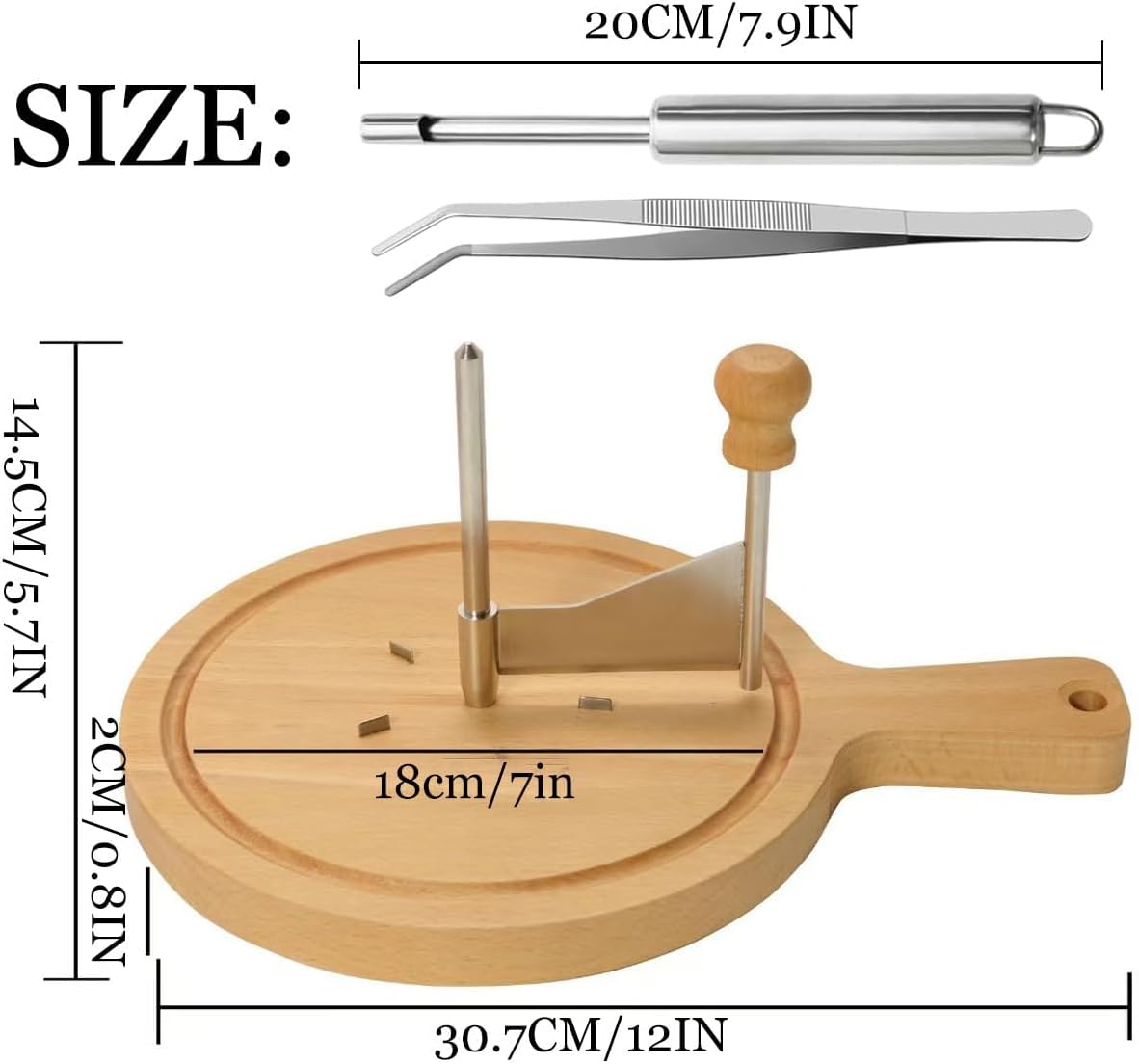 Cheeses Shaver Stainless Steel, Cheese Curler Wheel with Lid Handle, Cheese Curler Flower Maker Wheel Slicer with Punch Tool, Handheld Rotary Cheese Curlers Wood Base (No handle with lid)