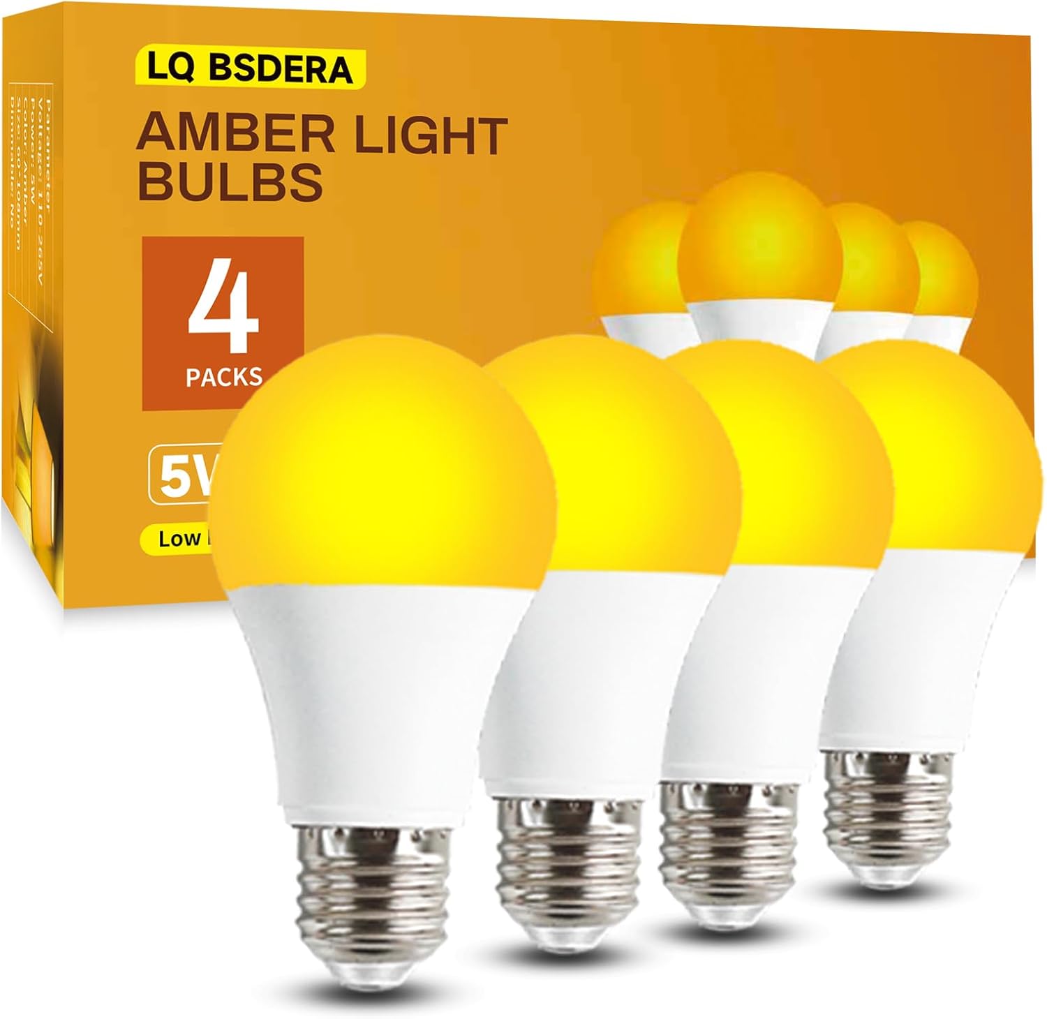 1800K Amber Light Bulbs for Sleep, 5W Blue Light Free Light Bulbs Sleeping Aid, Promote Melatonin Production, Relieve Stress, A19 Amber Night Light Bulb with E26/E27 Base for Most Lamps, 4PK