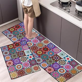 HEKOBAG 2Pcs Kitchen Mat Sets, Kitchen Rugs Runner Non Slip Kitchen Rug Set Washable Kitchen Floor Mat Anti Fatigue Kitchen Floor Mat Comfort Standing Mat for Kitchen,Laundry,Bedroom (C)