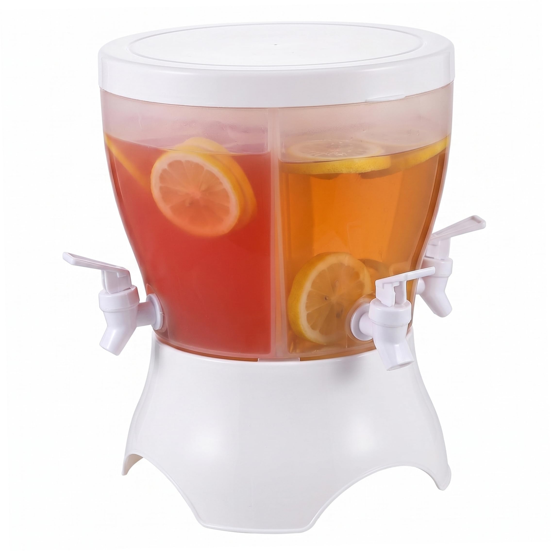 Striegro Drink Dispenser with Tap, 3-Compartment 5.3L Anti Leak Fridge Water Dispenser with 360° Rotating Base & Lid for Party, White..