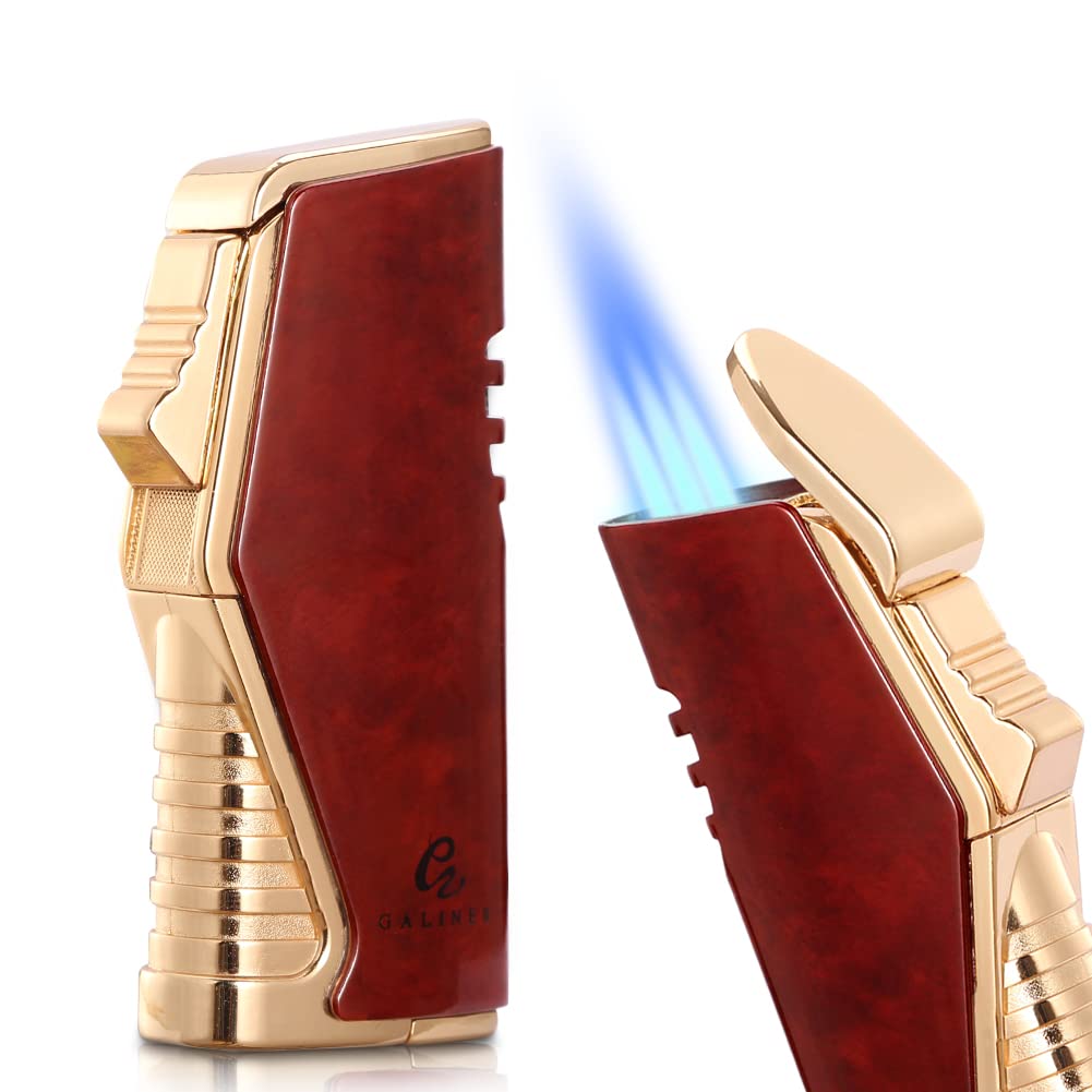 Galiner Red Torch Lighter Windproof Cigar Lighter 3 Jet Flame Refillable Butane Torch Gas Lighter with Punch Metal Firelighters for BBQ, Stove, Kitchen Cooker, Hobs(Sold Without Gas)