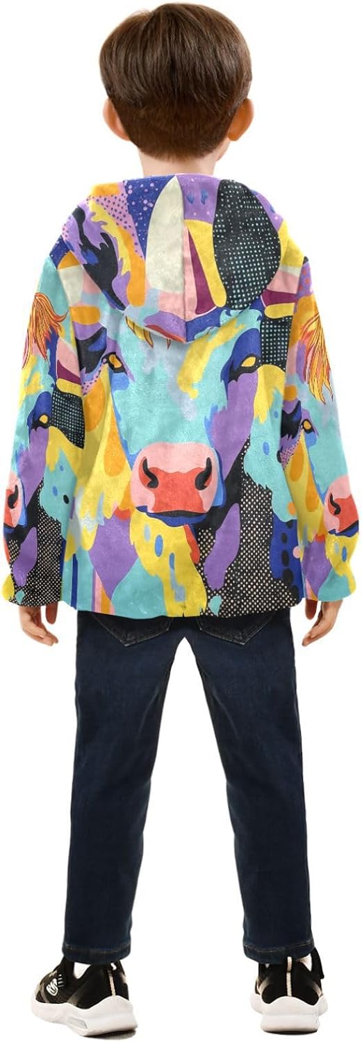 KLL Psychedelic Highland Cow Toddler Winter Jackets Outerwear Jackets & Coats Navy Blue Baby Boys Hoodie