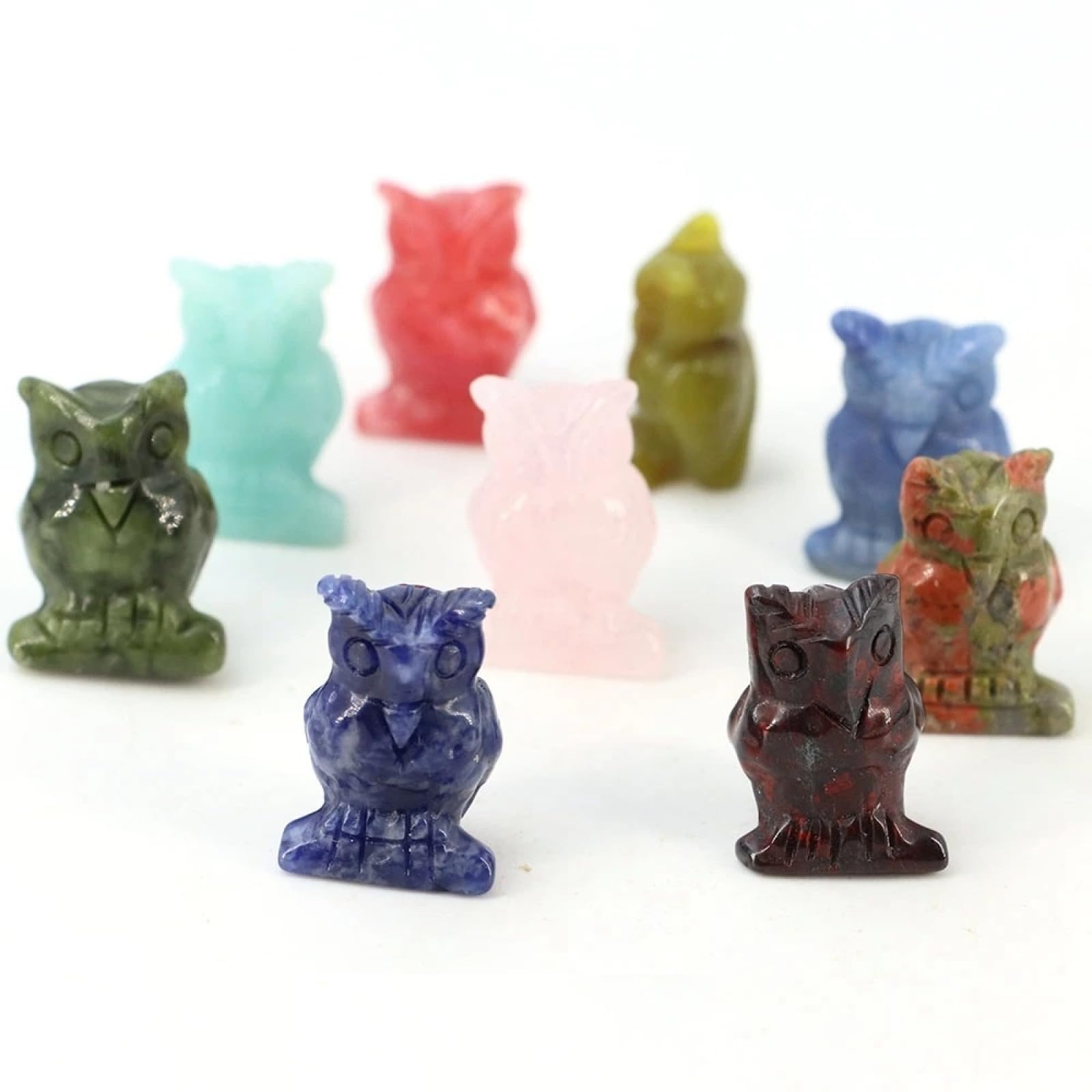 CYLRWSR Natural Crystal Cat Elephant Owl Rabbit Turtle Statue Carving Animal Figures Small Home Decoration Pack of 5