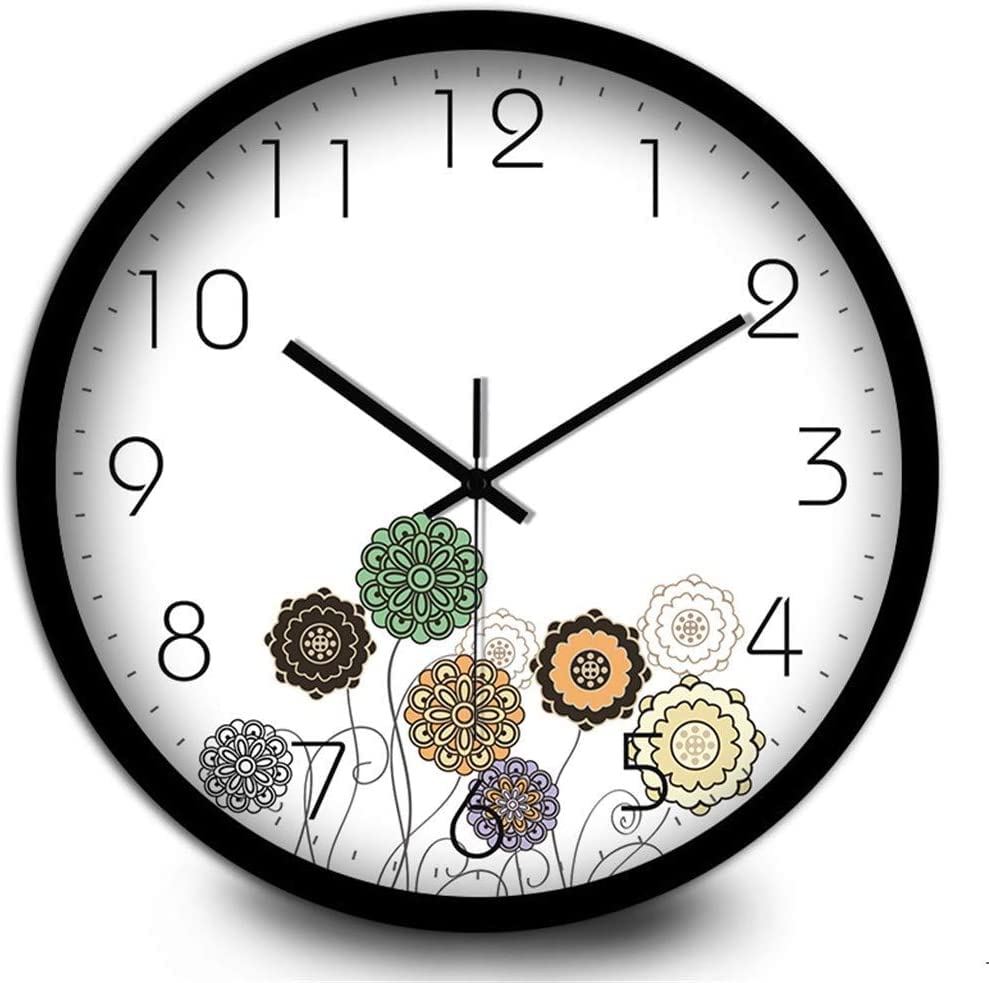 Horloge Murale Simple Motif Floral Fond de Panier ABS Métal