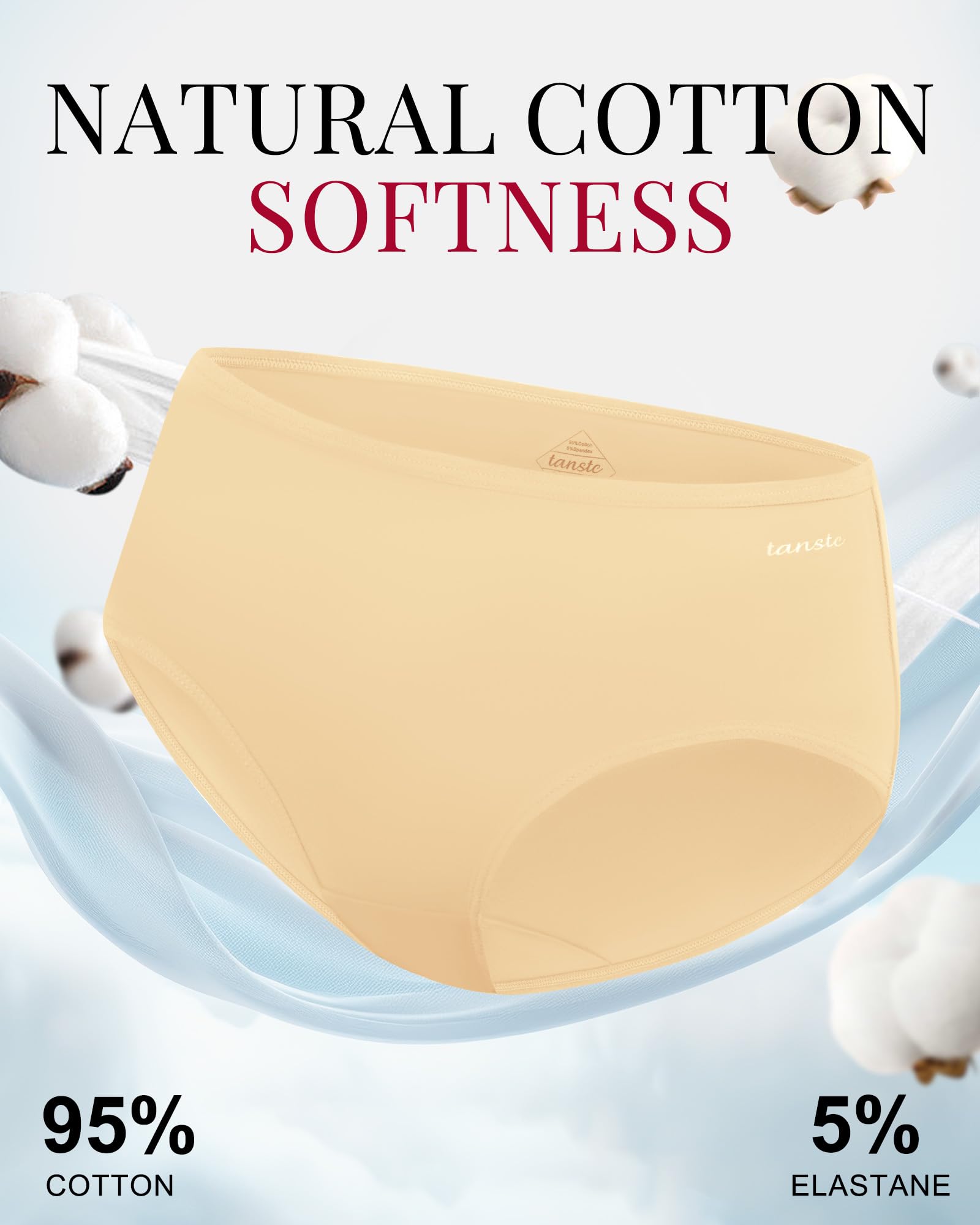 TANSTC Mutande Culotte Donna Cotone, Slip Donna in Cotone - Confezione da 6 Slip Hipster, Vita Bassa Ed Elasticizzati, Traspiranti