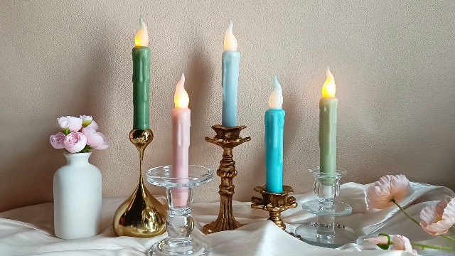 Image of Real Wax LED Flameless Navy Short Taper Candles with Remote, 6.7 Inches Candlesticks, Dripless Battery Operated Flame Rustic Primitive Flameless Lights Decor, Pack of 4