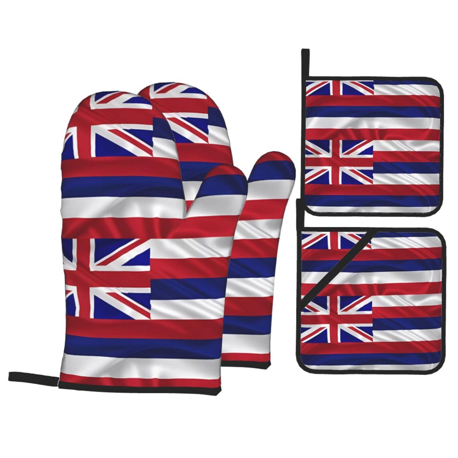 HJFCZH Flag of Hawaii American Prints Kitchen Covers: Waterproof Oven Layers for Safe Cooking & Easy Cleanup - 4 Piece Heat Protection Set