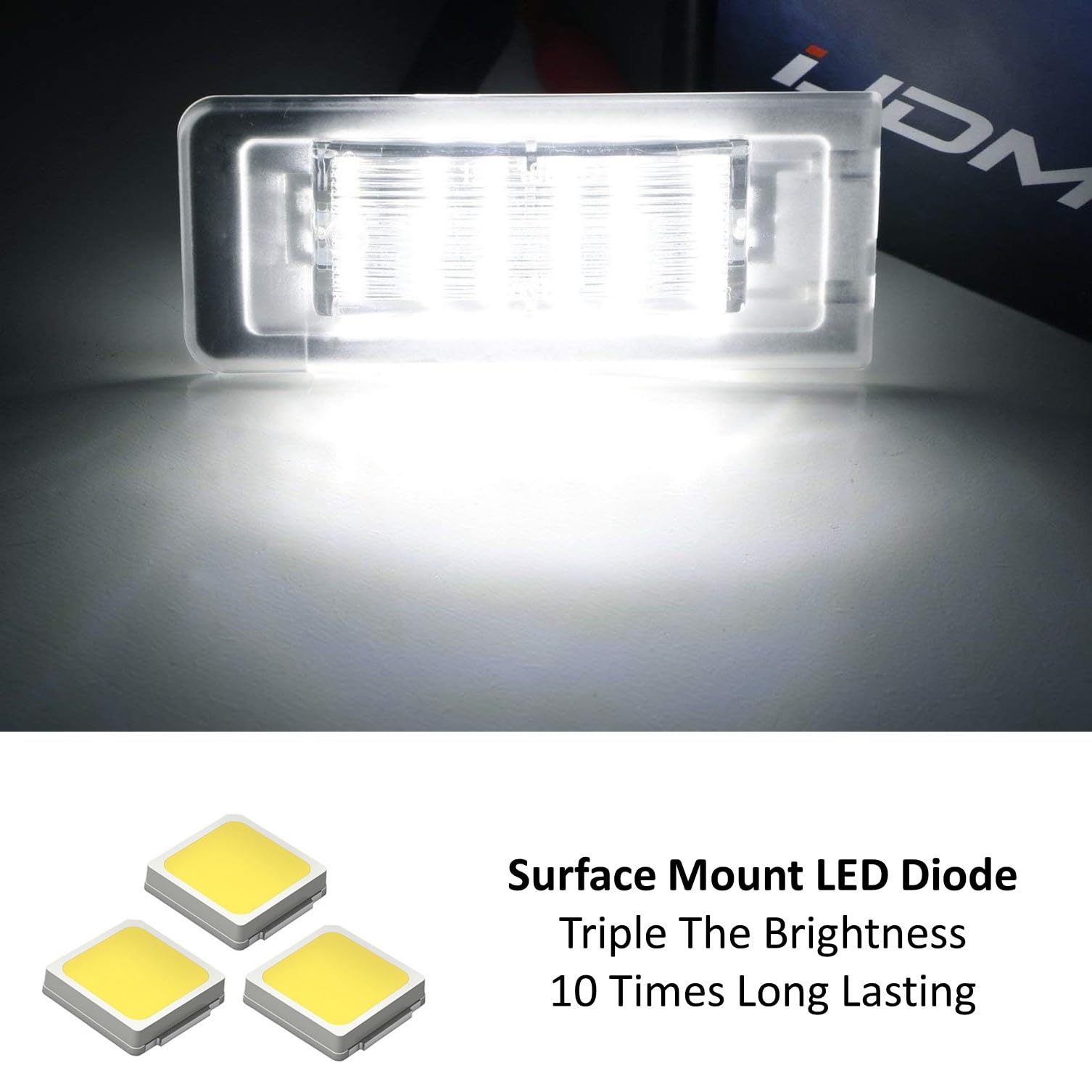 iJDMTOY OEM-Fit 3W Full LED License Plate Light Kit Compatible With Audi 1999-06 TT, Powered by 18-SMD Xenon White LED