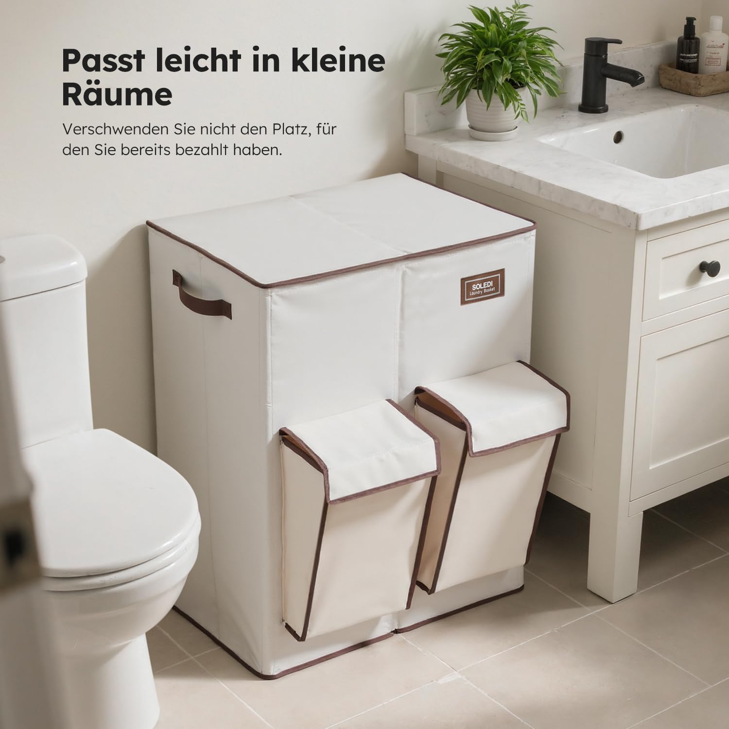 SOLEDI 180L Wäschekorb mit Deckel, Wäschesammler 2 Fächer mit 2 Seitentaschen, Laundr Baskets mit 2 Wäschesack, Wäschesortierer Groß XXXL für Badezimmer, Schlafzimmer, Waschküche