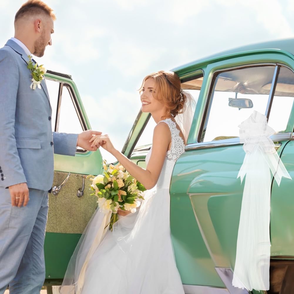 AHANDMAKER Set di 12 fiocchi grandi per matrimoni, con code di tulle lunghe 899,2 cm, decorazioni per corridoi nuziali, per addio al nubilato, ricevimenti, cerimonie, anniversari, feste di Natale