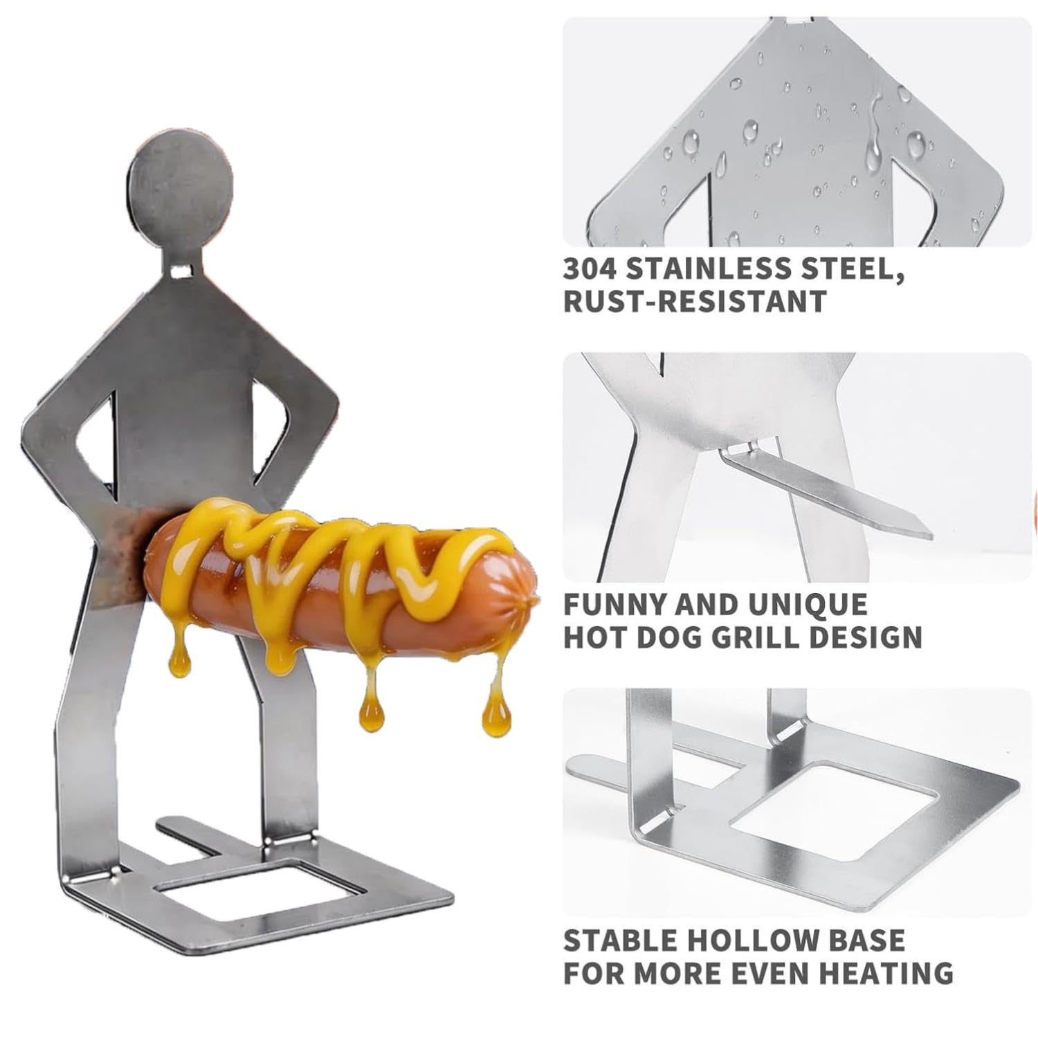 4PCS Funny Hot Dog Holders, Stainless Steel Sausage Holder Stand, Barbecue Grill Rack, Reusable BBQ Grill Tool for Camping Outdoor Picnic Garden, Novelty BBQ Gadgets Gifts for Men — view 6