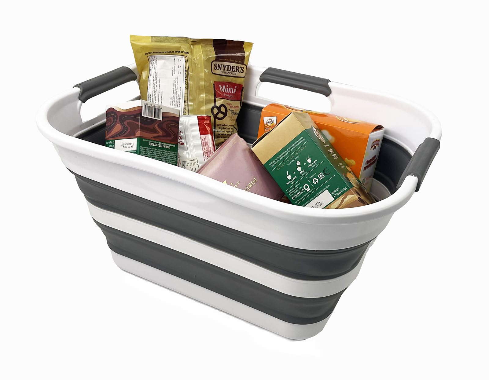 SAMMART 2er-Set zusammenklappbarer Wäschekorb/Organizer aus Kunststoff – Waschwanne – faltbarer Pop-Up-Aufbewahrungsbehälter – platzsparender/tragbarer Wäschekorb (Weiß/Stahlgrau, 19L)