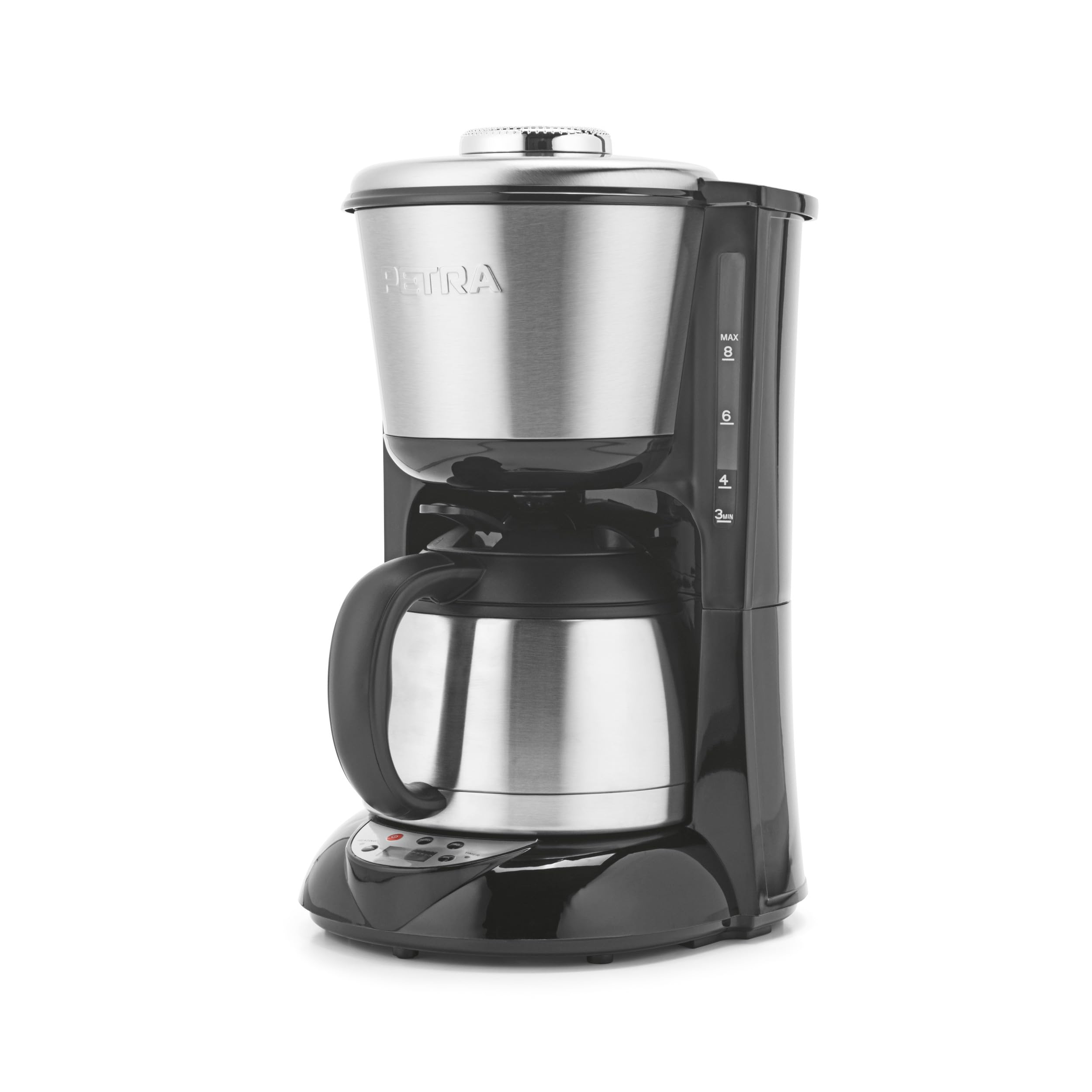 Petra Macchina da Caffe Filtro – 1L Macchina per Caffe Americano, Caraffa in Acciaio Inox, Display Digitale, Controllo della Forza del Caffe Compatibile con Caffè Macinato, 800W, PT6162VDE