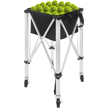 Tennis Ball Basket with Wheels Foldable Tennis Ball Container Portable Aluminium Ball Trolley Portable Sports Training Trolley with Carry Bag 150-170 Balls