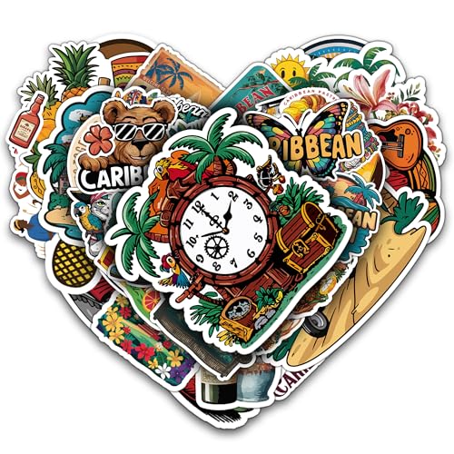 Image of Caribbean Paradise Travel Stickers 50 Pieces Vinyl Waterproof Decal for Laptop Water Bottle Phone Car Window Stakeboard Scrapbook Tropical Cruise Sticker Gifts