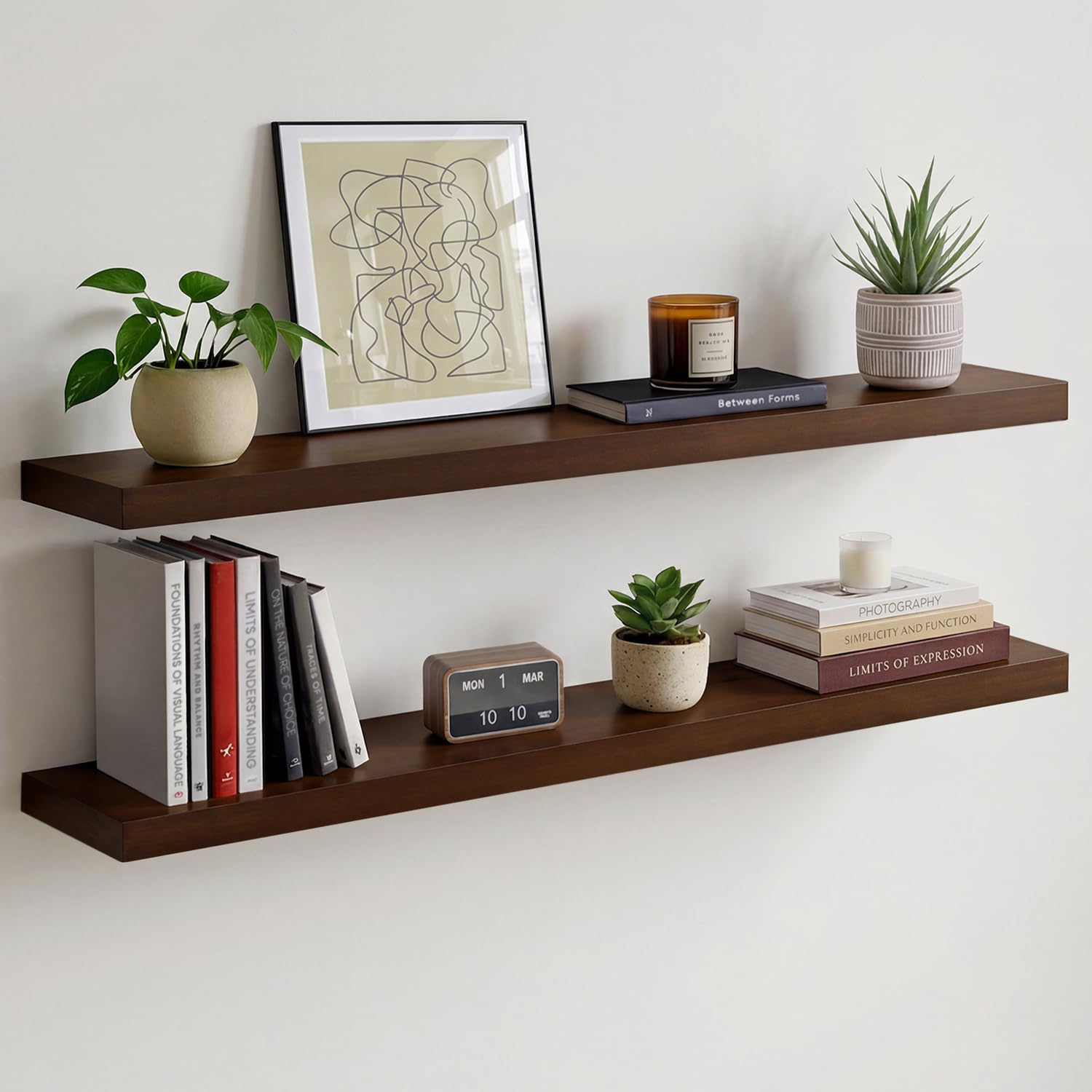 Homeforia Walnut 42 inch Floating Shelves, High End Solid Real Wood 42inch Floating Shelf for Wall, Large Dark Brown 42 inches Long Floating Shelves,