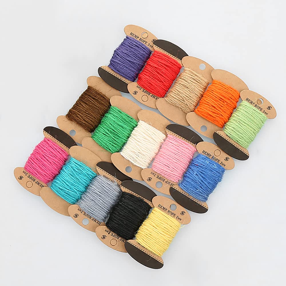 ANCLLO 15 Colors Thread Cord Multi-Color Flax String Cord Natural Twine Cord Rope String for Handmade