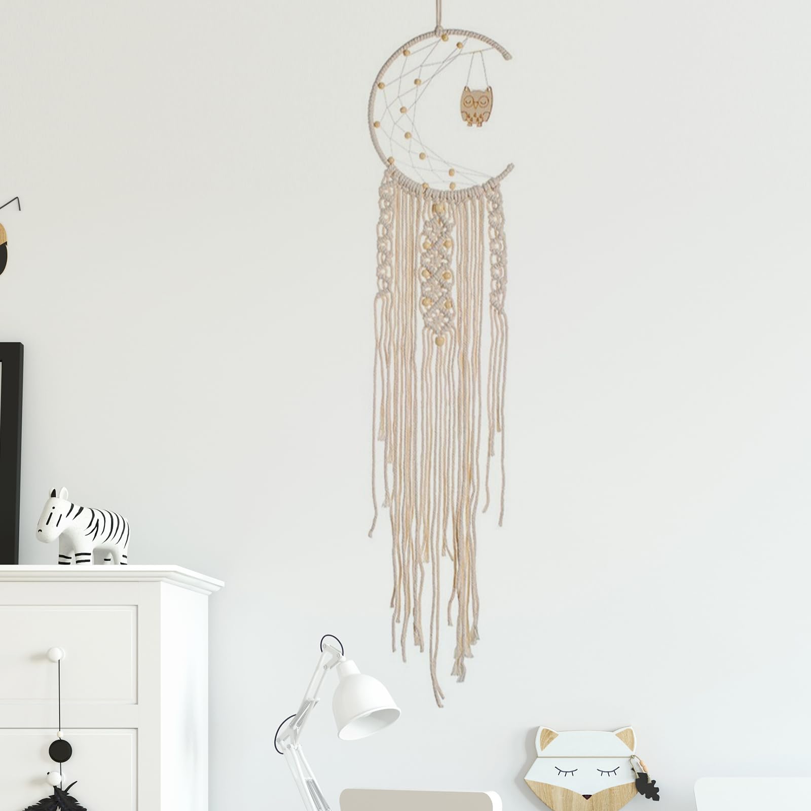 Luna Acchiappasogni Boho, Dream Catcher 96 cm Acchiappasogni Boho Porta il gufo Acchiappasogni Fatti a Mano Acchiappasogni per Soggiorno, Camera da letto
