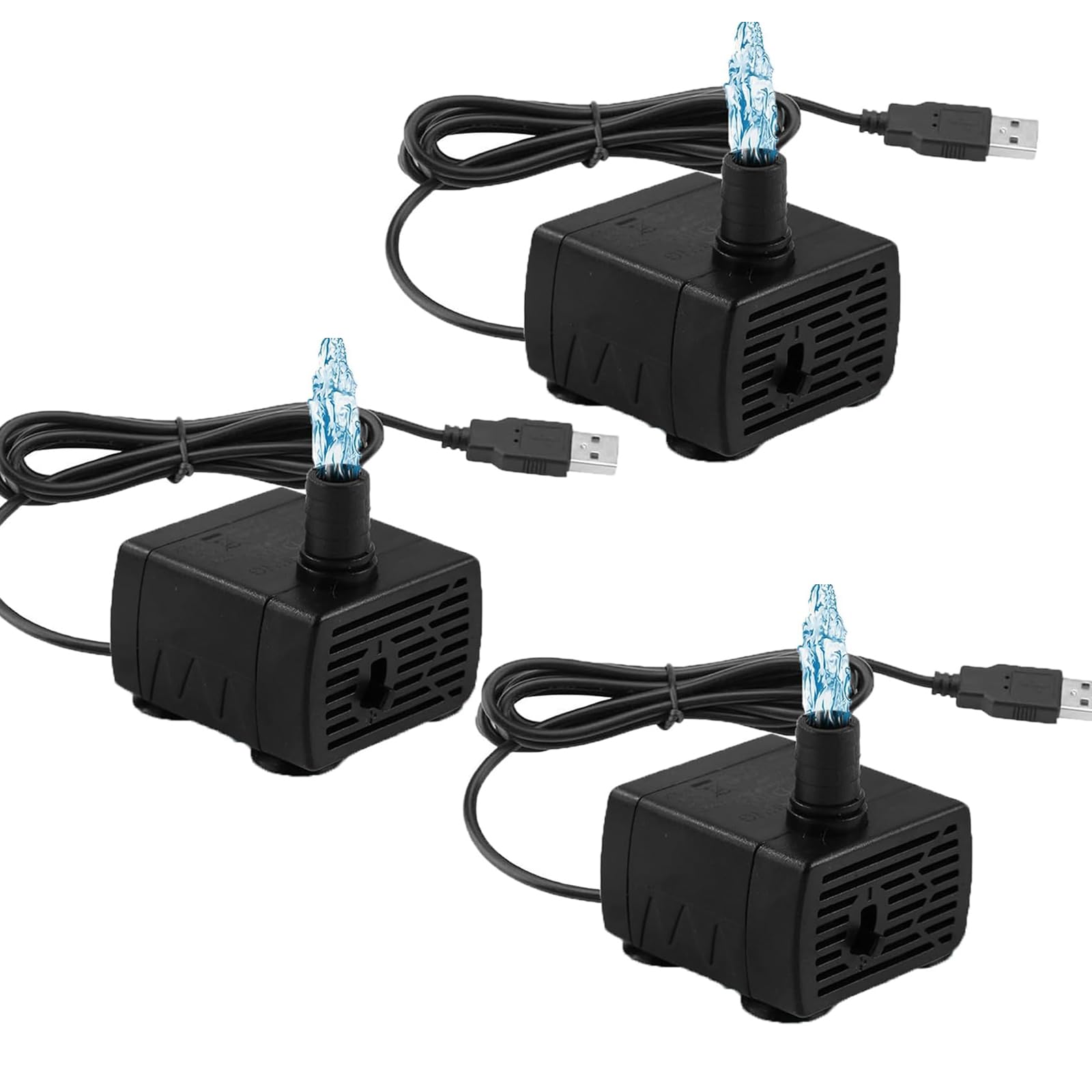 GERUI 3 sztuki USB mini pompa zanurzeniowa, 180 l/h, regulowana, ultralekka pompa wodna do zbiornika na ryby, stawu, studni dla zwierząt domowych, hydroponiki