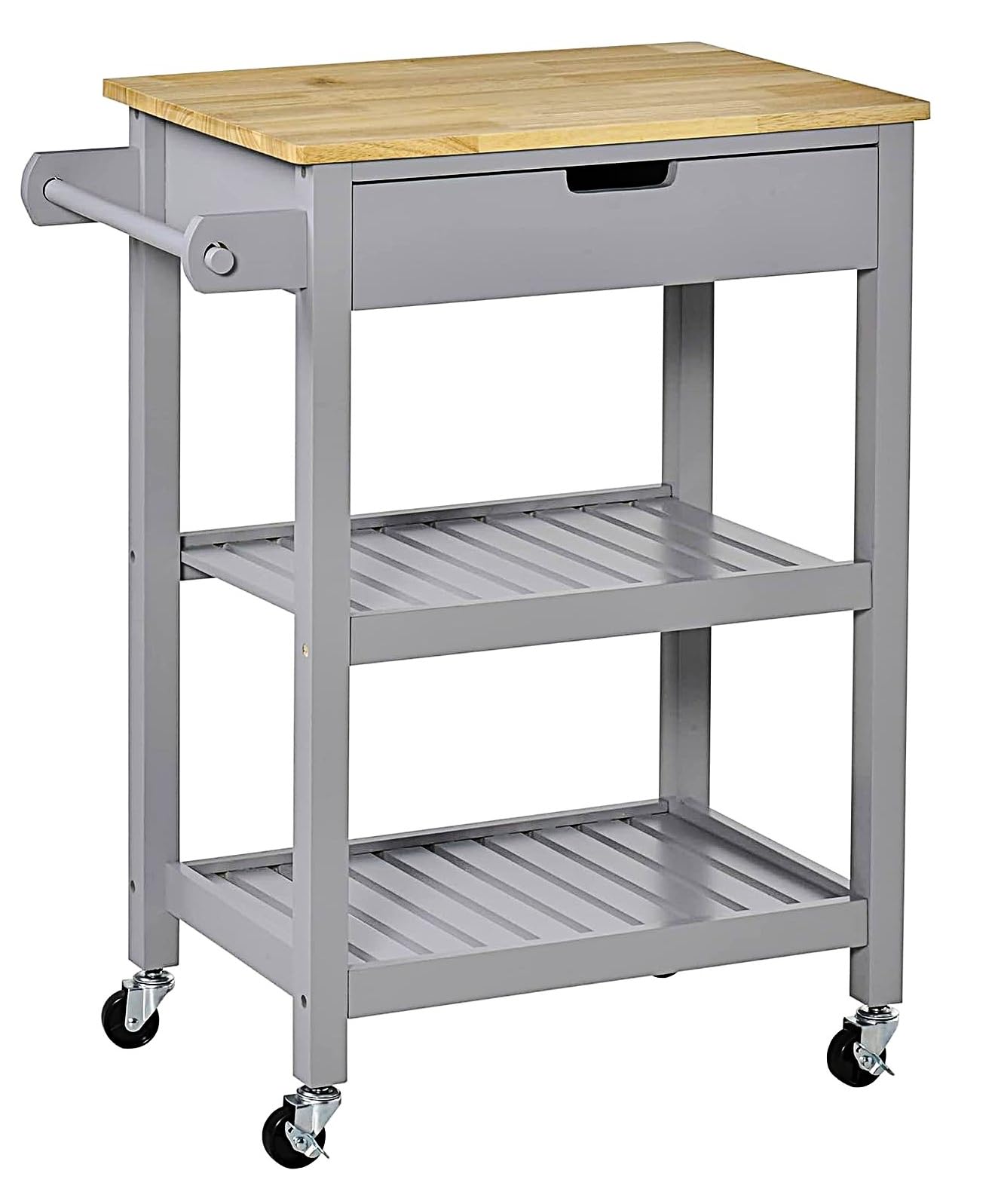 3 Tier Kitchen Cart Island Rolling Dining Wooden Trolley Storage Cabinet Home Wood Multi-Purpose Trolley with Shelves & Drawers Space-Saving Living Room Cart