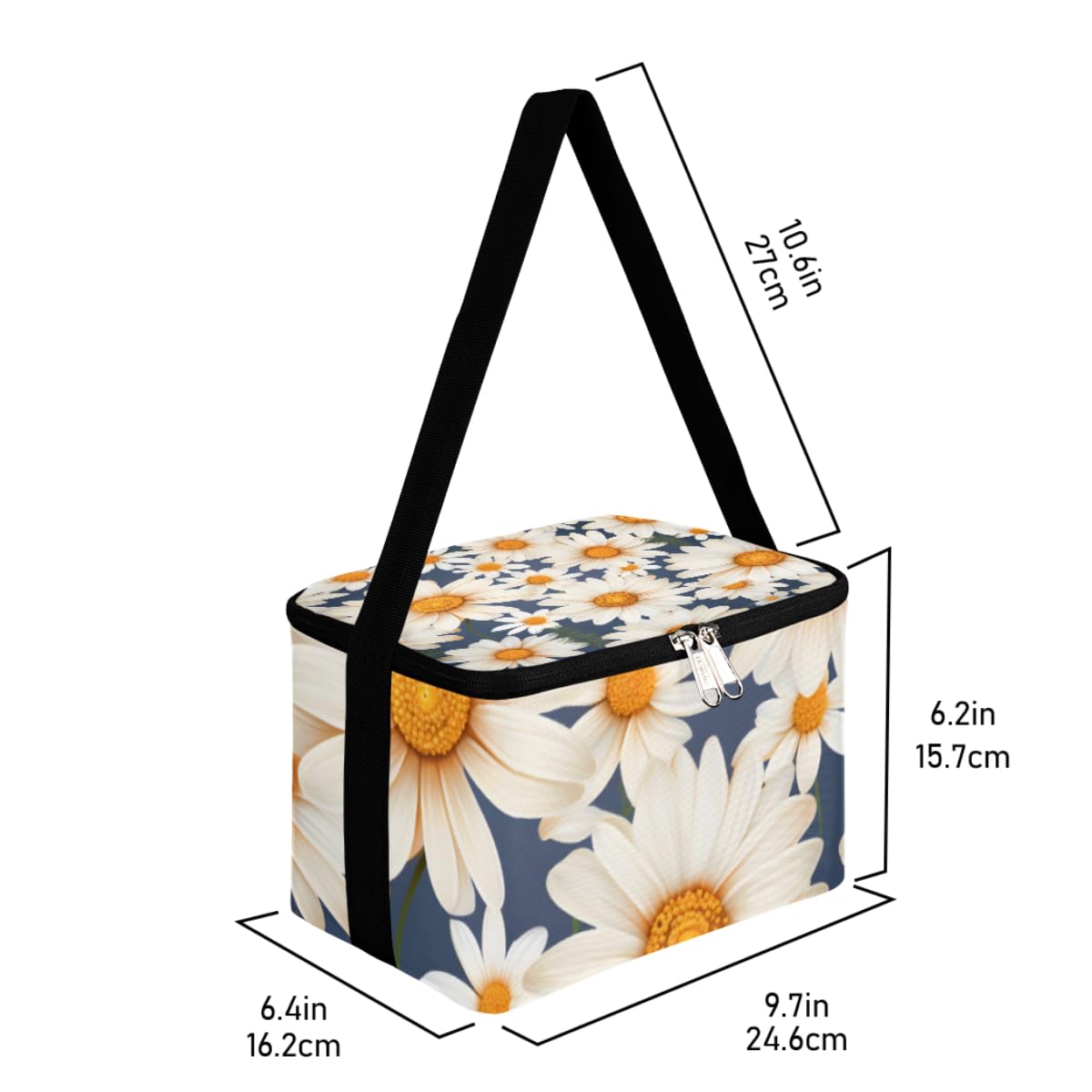 Lunch Bags for Women Men 9 Cans,Botanical Daisies Hot & Cold Food Delivery Bag Insulated Grocery Bag Insulated Lunch Box White Flowers Cooler Bag for Office Work Picnic Beach