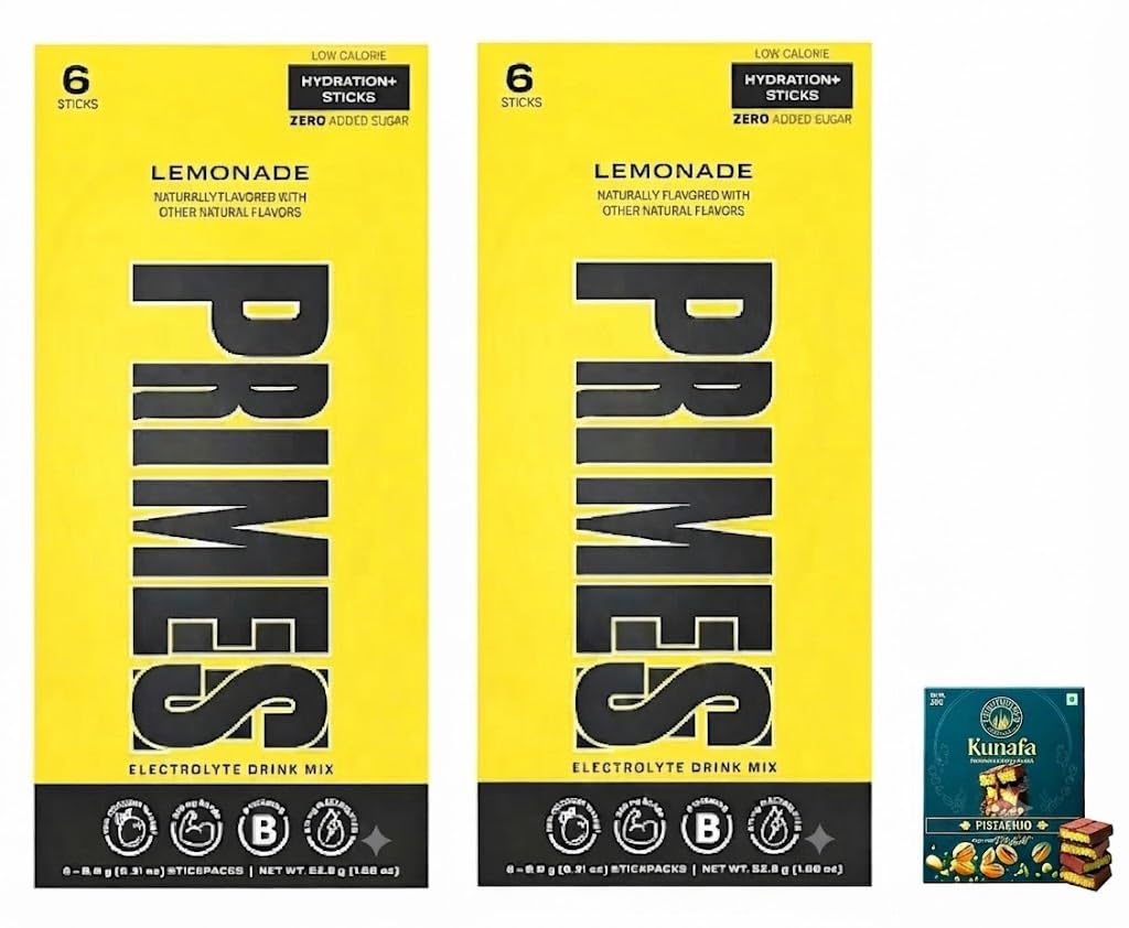 PRIMES Lemonade Electrolyte Drink Mix Hydration+ Sticks (Pack of 2) 52.8g Each With Free Flavourito Kunafa Pistachio Chocolate Bar, 20g By Decadent Foods (Imported USA)-image-8