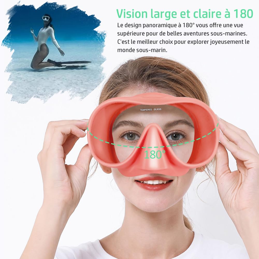 Masque Plongée Adulte, Masque de Plongee avec Tuba, Macaron Masque Snorkeling, Lunettes Plongée Pnoramiques 180°, Masque Tuba Anti-Fuite Anti-buée, Diving Mask en Verre trempé