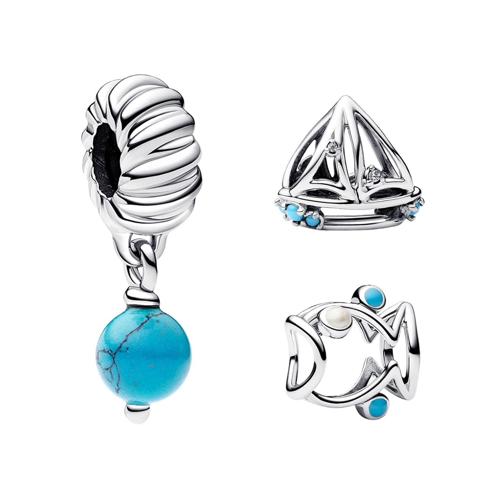 LaMenars 2022 Nuovo Cartone Animato Oceano Vetro di Murano Punto Charm per Le Donne Ciondolo in Argento Sterling 925 con Cubic Zirconia Fit Europe Regali per Le Donne Bracciale e Collana