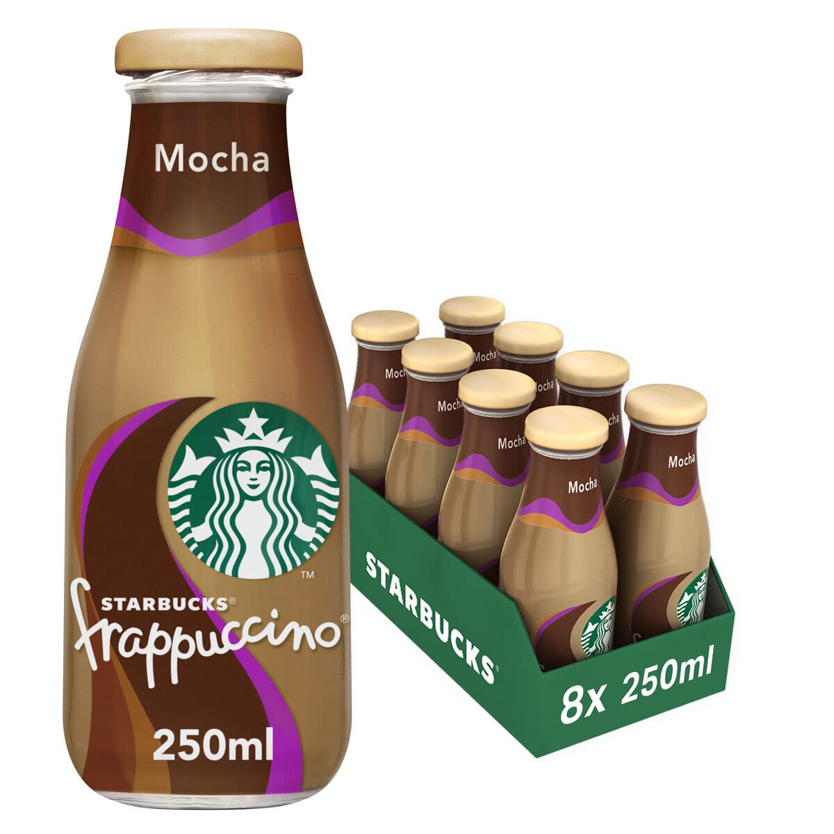 STARBUCKS Frappuccino Mocha Chocolate Flavour Low fat Coffee Drink Bottle 8 x 250ml