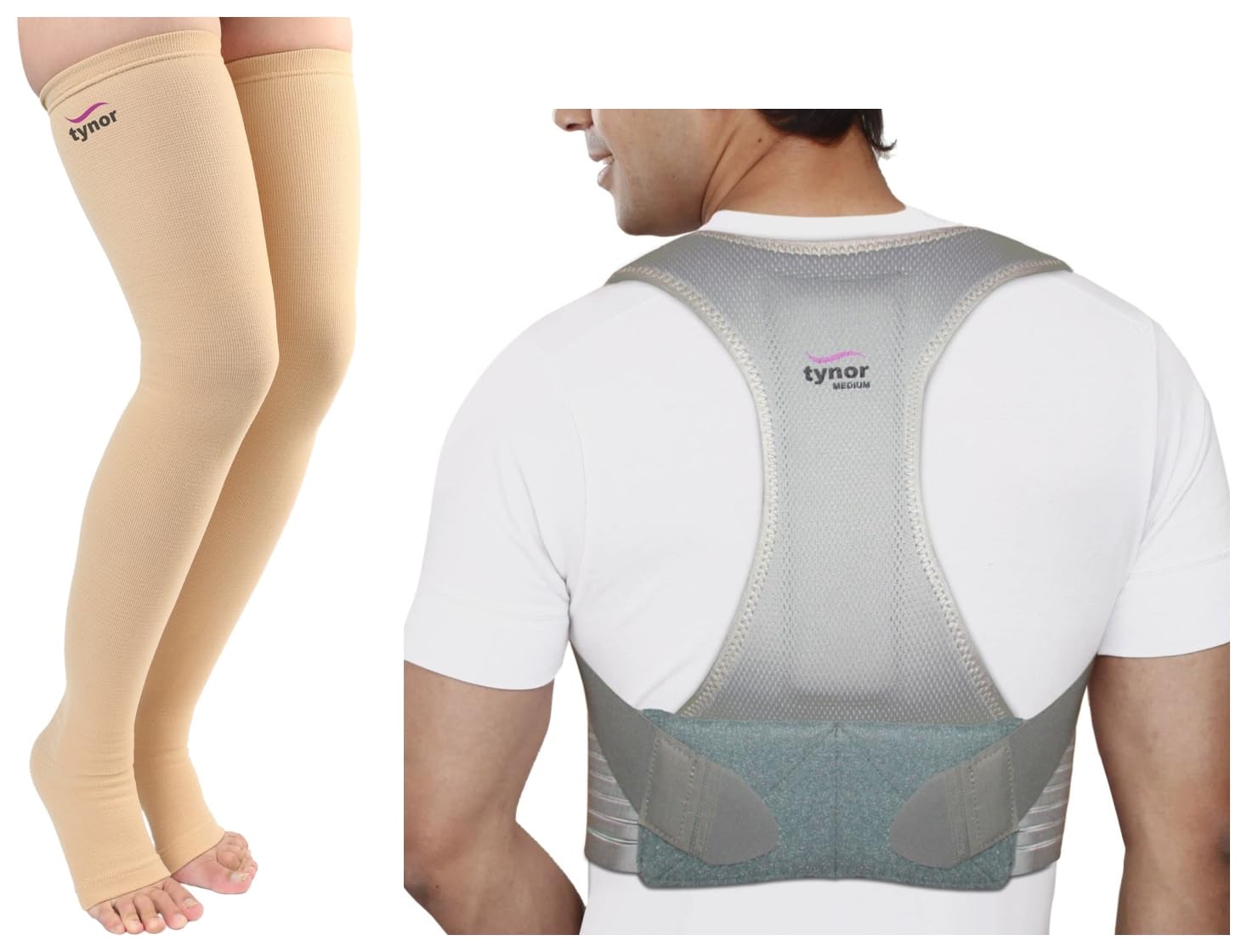 Tynor Compression Stocking Mid Thigh Classic, Beige, Large, Pack of 2 & Tynor Posture Corrector, Grey, Medium, 1 Unit-picture-13