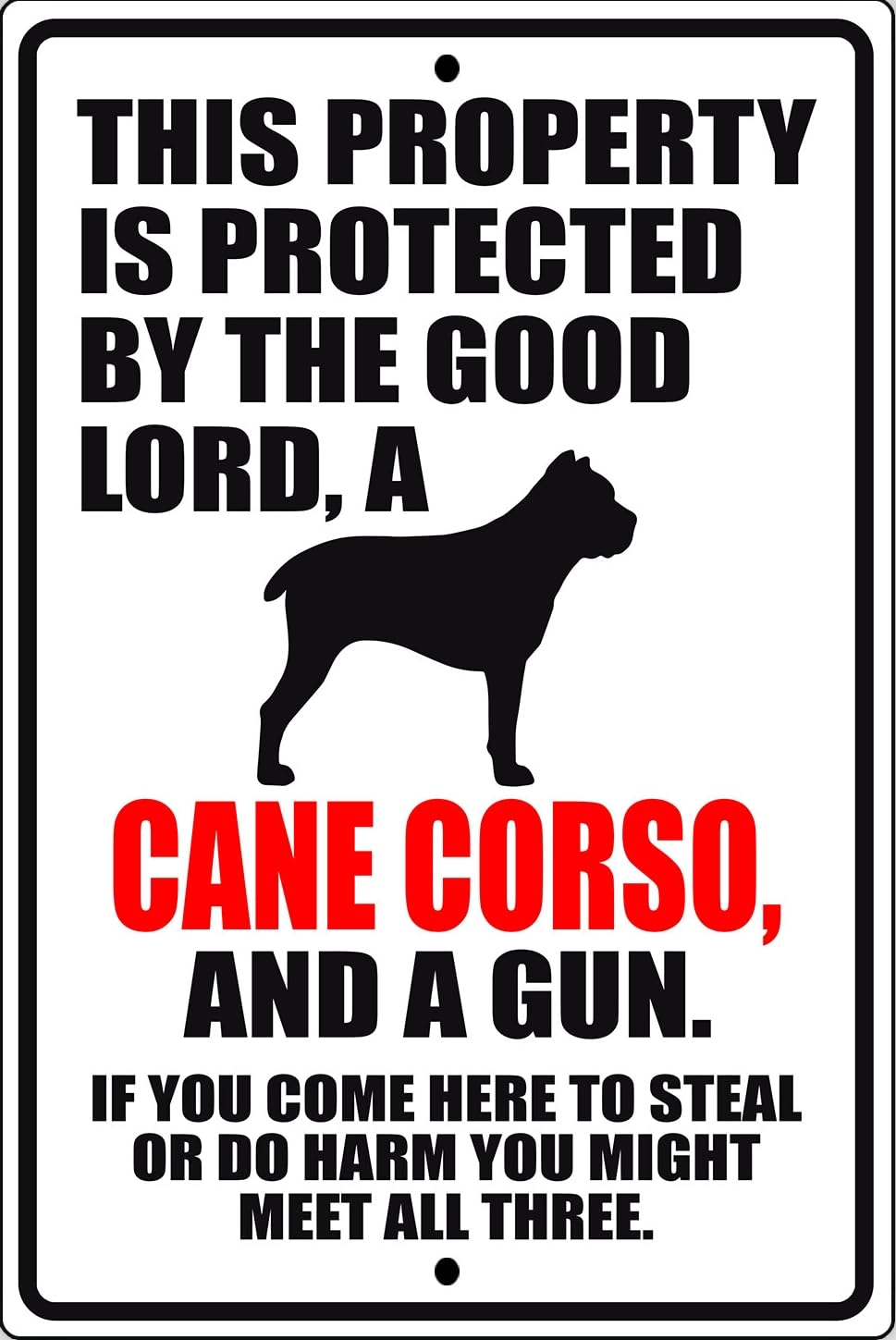 This Property Is Protected By The Good Lord A Cane Corso Dog Metal Sign