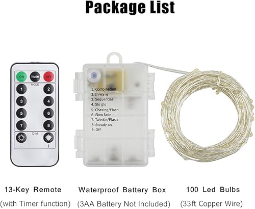 Miniatura 10 de ER CHEN 200 luces LED, luces de hadas impermeables que funcionan con pilas, con control remoto, 66 pies, 8 modos, alambre de cobre recubierto de