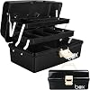 Creahaus 12in 3 Layer Multipurpose Storage Box/Craft Storage Boxes With Compartments/Plastic Black Tool Box/Medicine Storage Box/Hair Accessories Organiser/Sewing Box with 2 Trays